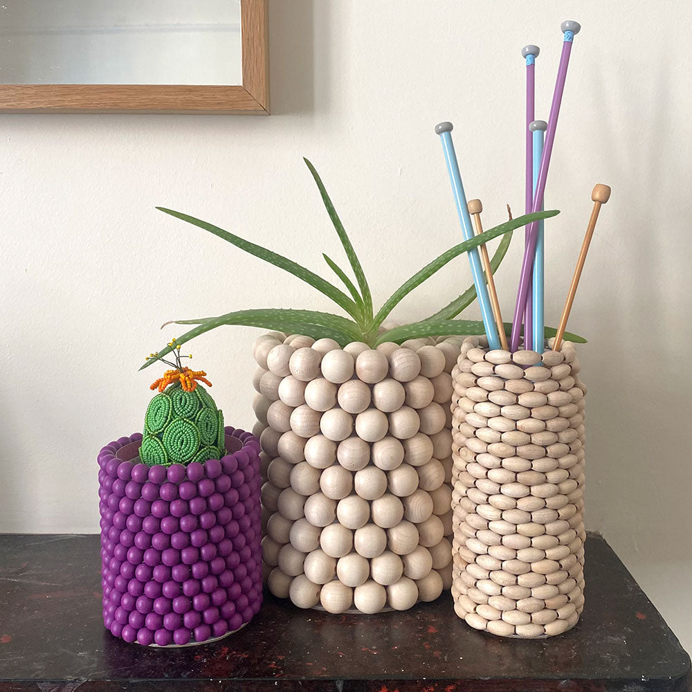 upcycled bead covered pots