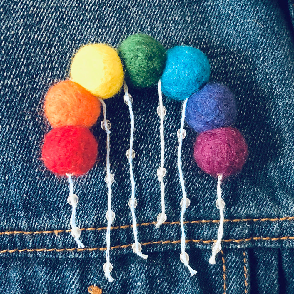 Needle felted Rain bow brooch
