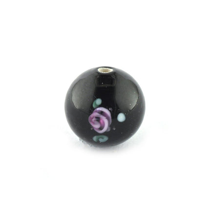 10mm round black lampwoek flower glass bead