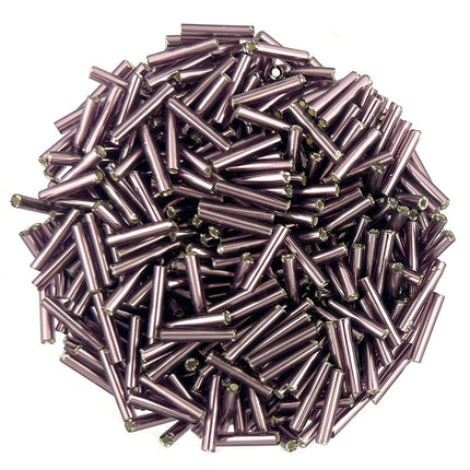 12mm Straight Silver Lined Purple Bugle Beads
