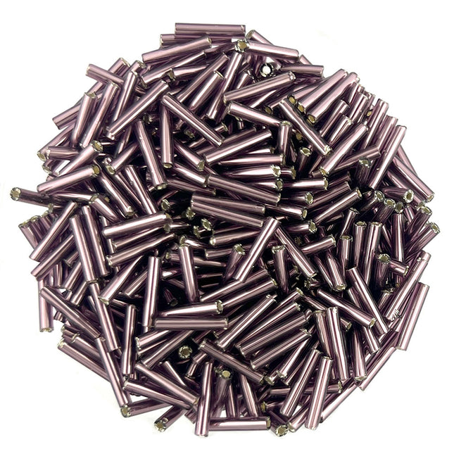 12mm Straight Silver Lined Purple Bugle Beads