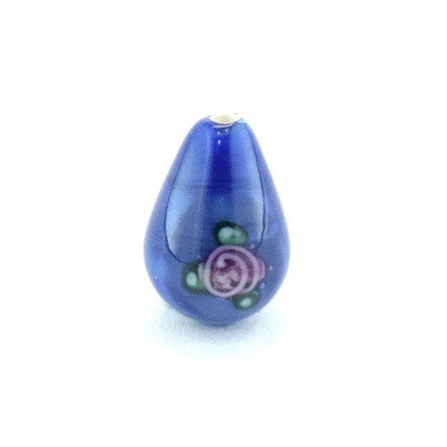 blue lampwork czech glass flower drop bead