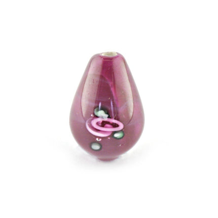 lampwork glass 13mm x 9mm drop bead Red flower design