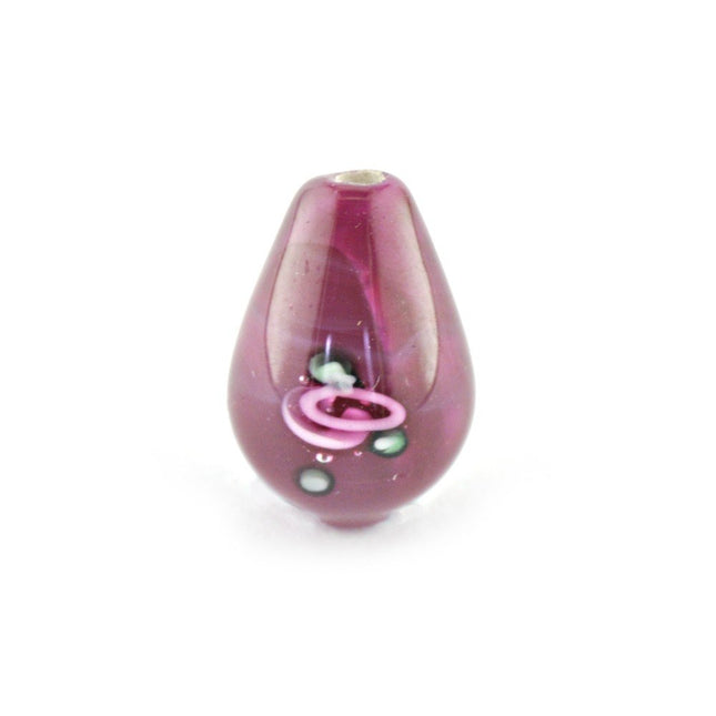 lampwork glass 13mm x 9mm drop bead Red flower design