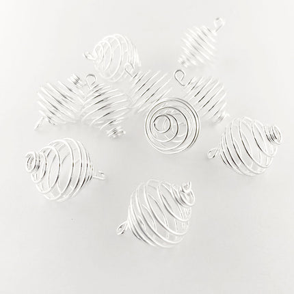 18mm Spiral Pendant Bead Cage Silver Plated