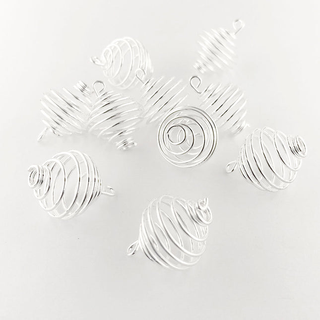 18mm Spiral Pendant Bead Cage Silver Plated