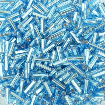 7mm Silver Lined Aqua Czech Glass Bugle Beads
