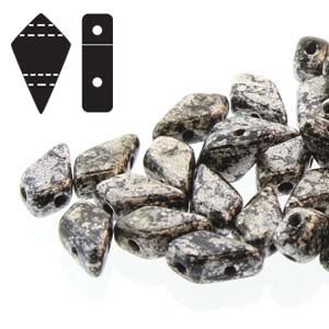 2 Hole Kite Bead Silver Splash Jet Opaque - 10g