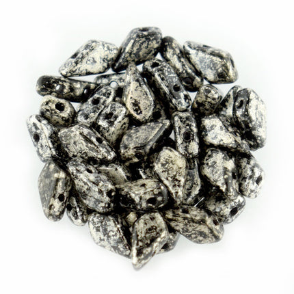 2 Hole Kite Bead Silver Splash Jet Opaque - 10g