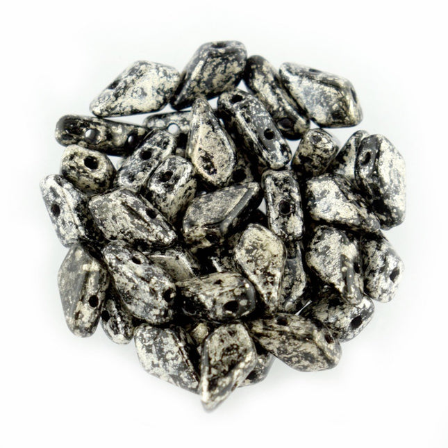 2 Hole Kite Bead Silver Splash Jet Opaque - 10g