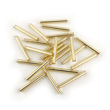 20mm silver lined light gold bugle beads