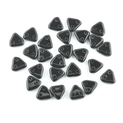 6mm Op. Black Czech 2 Hole Triangle Beads - 50