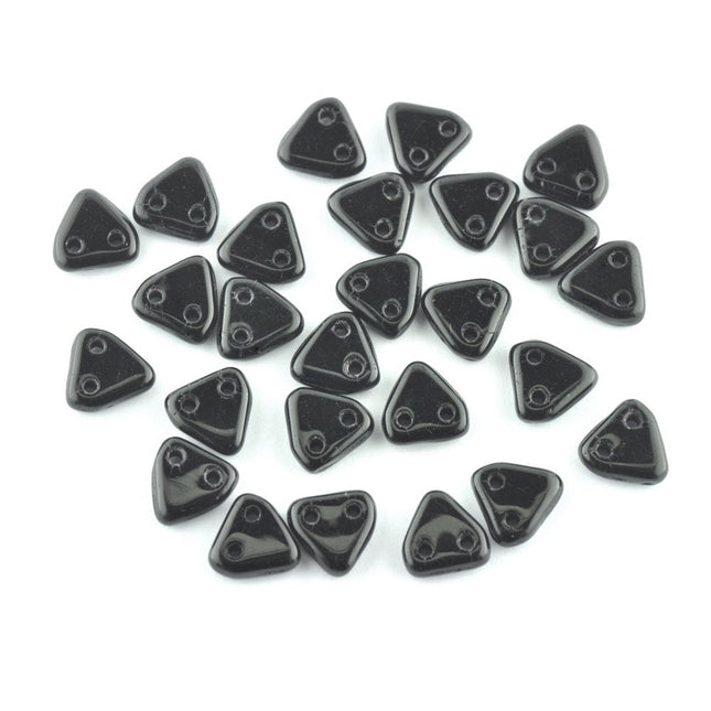 6mm Op. Black Czech 2 Hole Triangle Beads - 50