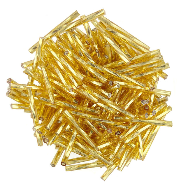 25mm Twisted Silver Lined Light Gold Bugle Beads