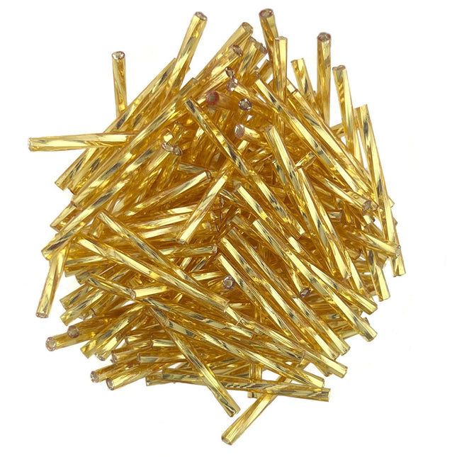 30mm Twisted Silver Lined Light Gold Bugle Beads