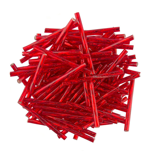 30mm Twisted Silver Lined Red Bugle Beads