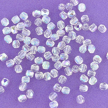 3mm Crystal AB Faceted Czech Glass Beads