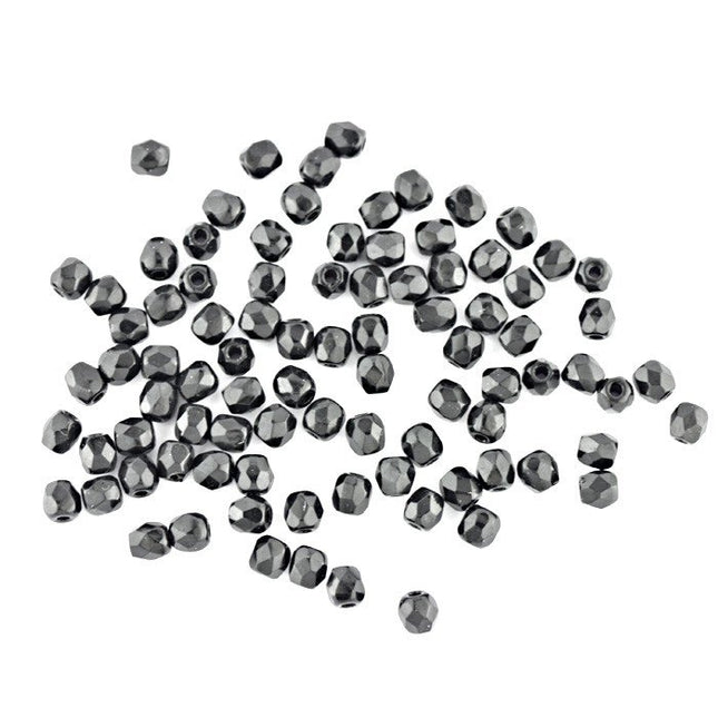 3mm jet faceted czech glass beads