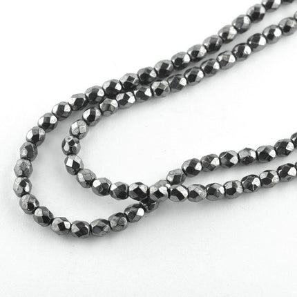 Preciosa 3mm faceted glass beads jet heamatite