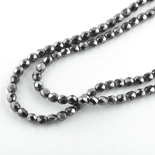 Preciosa 3mm faceted glass beads jet heamatite