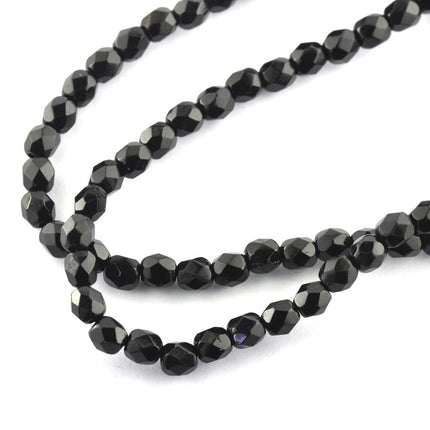 4mm Jet Faceted Czech Glass Beads