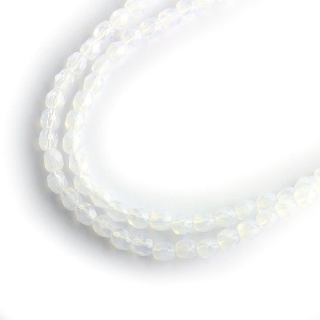 4mm czech glass faceted beads white opal colour