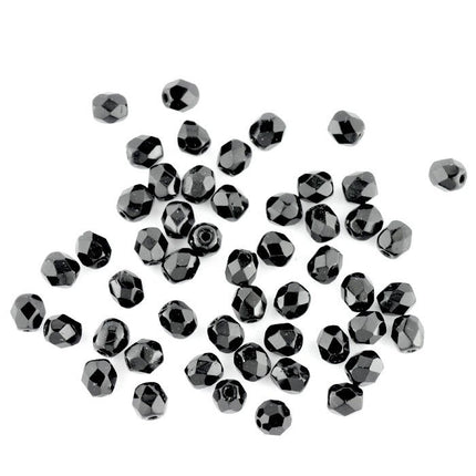 4mm Jet Faceted Czech Glass Beads