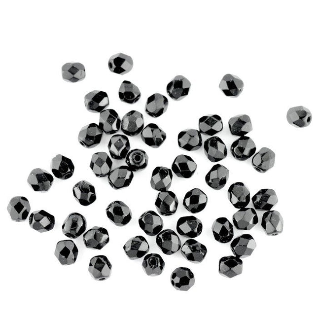4mm Jet Faceted Czech Glass Beads