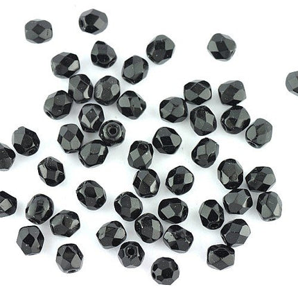 4mm Jet Faceted Czech Glass Beads