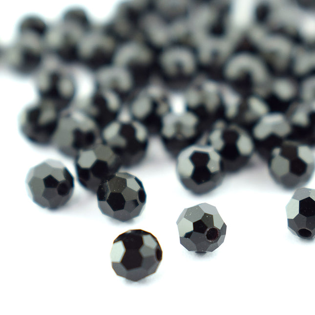 4mm Jet Round Faceted Preciosa Crystal Bead