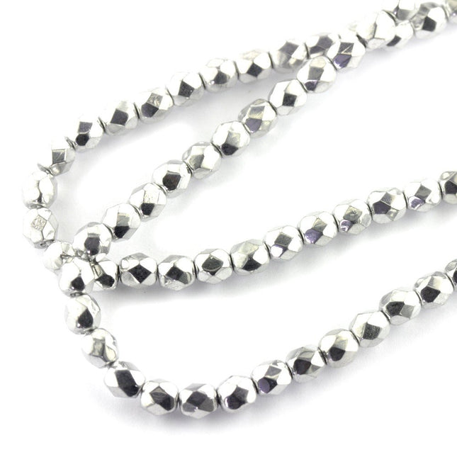 4mm Faceted Czech Glass beads in galvanised silver