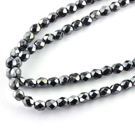 4mm czech glass faceted beads heamatite effect