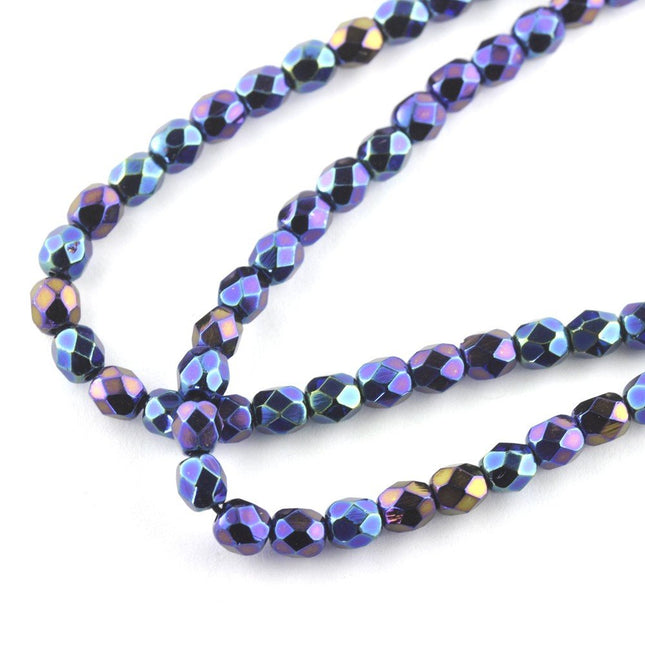 4mm faceted czech glass beads iridescent blue