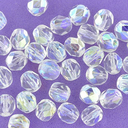 6mm Crystal AB Faceted Czech Glass Beads