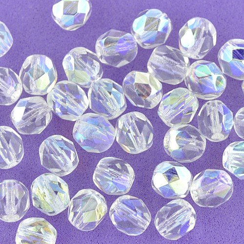 6mm Crystal AB Faceted Czech Glass Beads