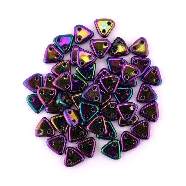 6mm czech 2 hole triangle beads iridescent purple