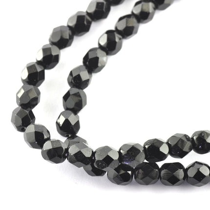 6mm Jet Faceted Czech Glass Beads