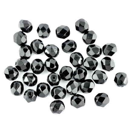 6mm jet czech faceted glass beads