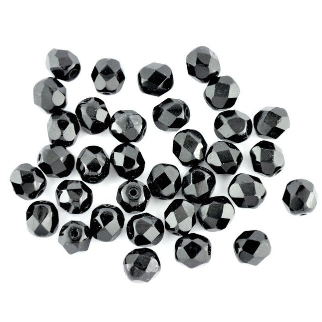 6mm jet czech faceted glass beads