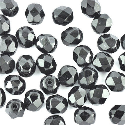 6mm Jet Faceted Czech Glass Beads