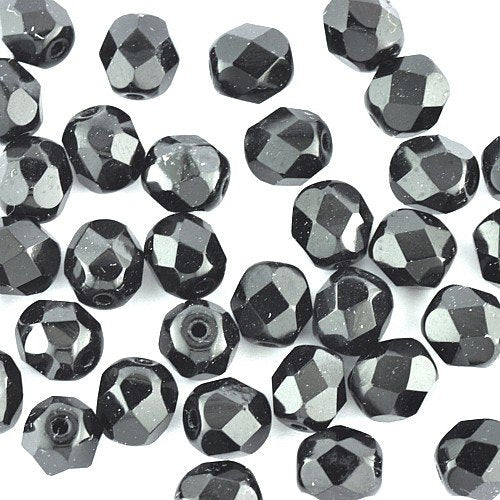 6mm Jet Faceted Czech Glass Beads