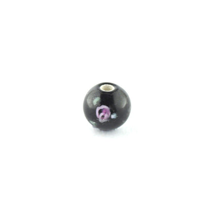 czech glass lampwork 6mm black flower round bead