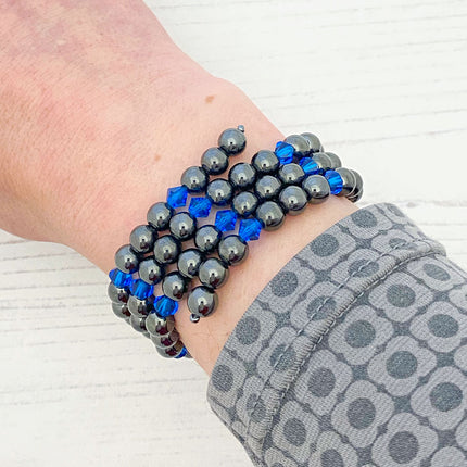6mm Round Magnetic Hematine Semi-Precious Beads bracelet wrapped around a wrist