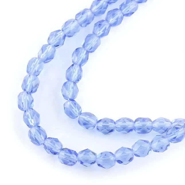 6mm cech glass faceted beads transparent blue