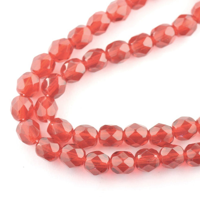 Preciosa 6mm faceted glass beads transparent red