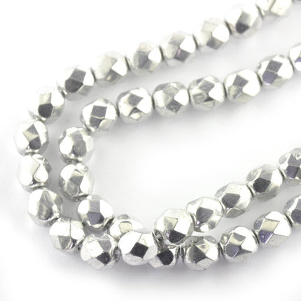 Preciosa Czech 6mm faceted glass beads galvanised silver