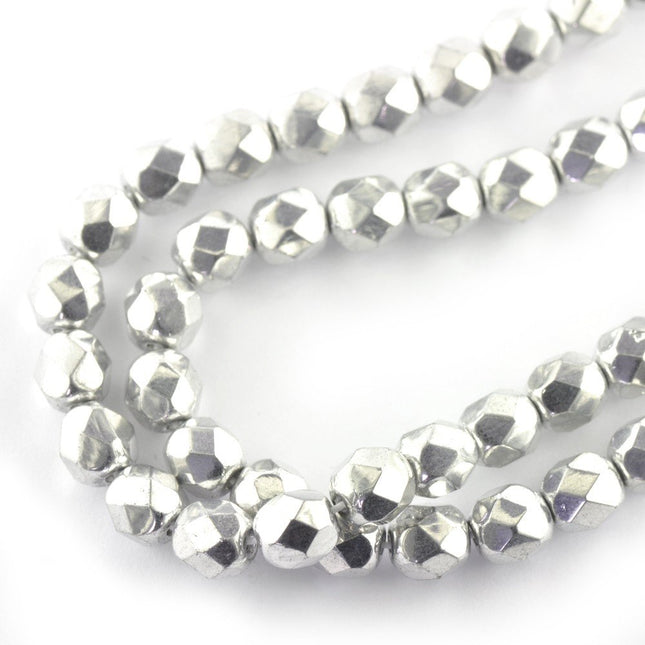 Preciosa Czech 6mm faceted glass beads galvanised silver