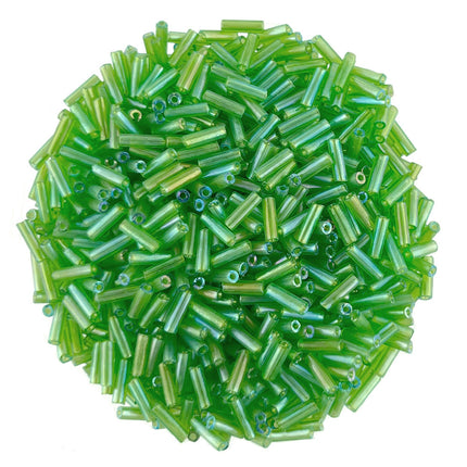 7mm Straight Light Green Lustre Bugle Beads