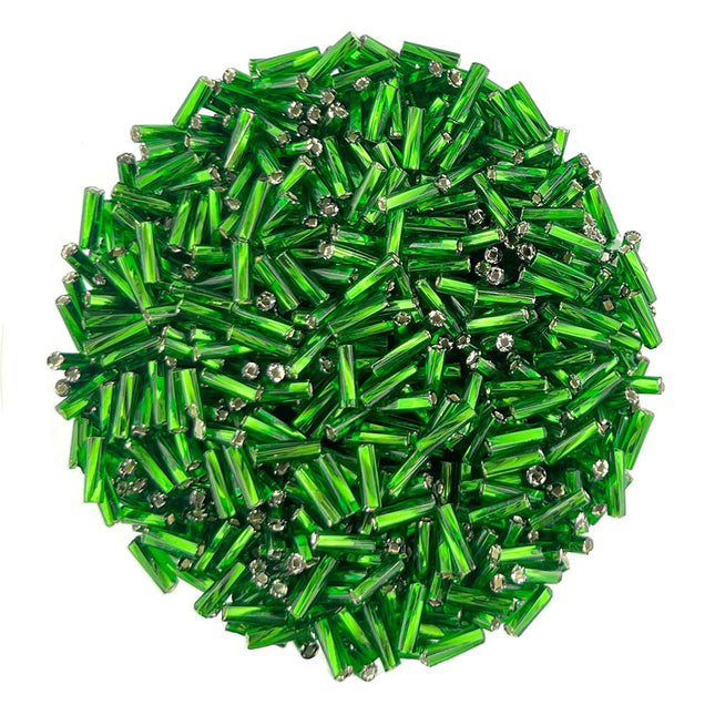 7mm Twisted Silver Lined Green Bugle Beads