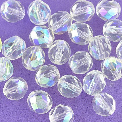 8mm Crystal AB Faceted Czech Glass Beads